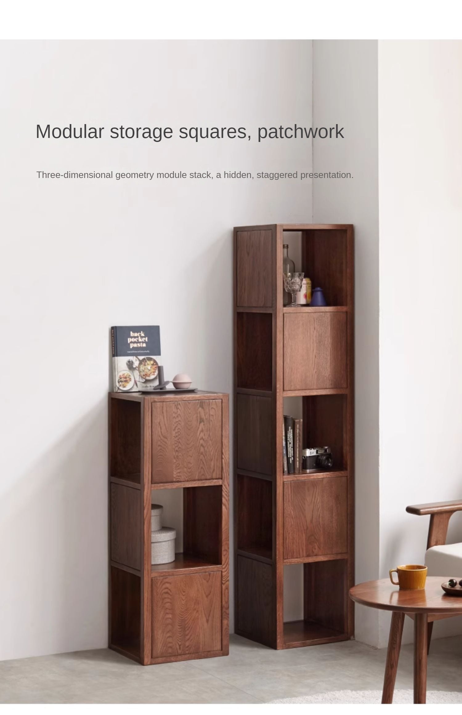 Oak, Ash Solid Wood Bookshelf Narrow Cabinet