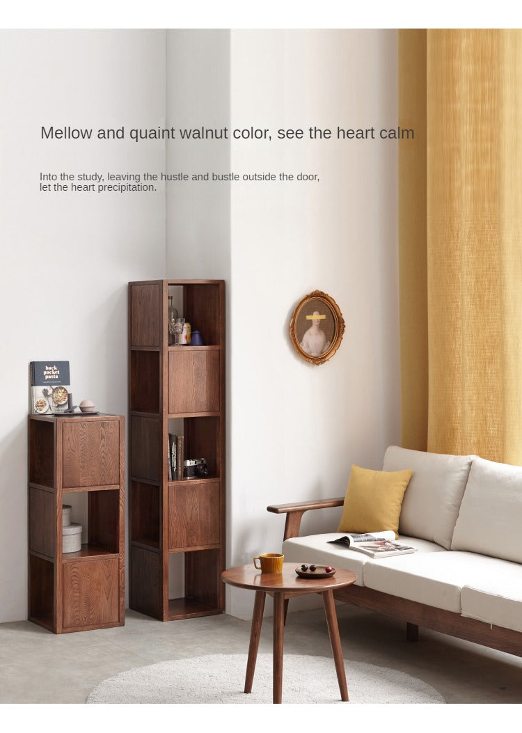 Oak, Ash Solid Wood Bookshelf Narrow Cabinet
