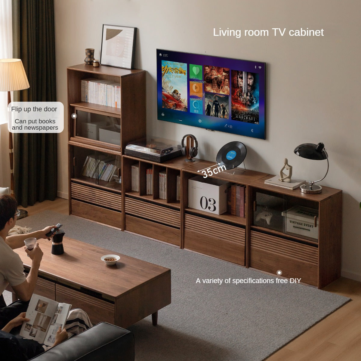 Sandalwood, Oak, Black Walnut Solid Wood Light Luxury Style Module Bookcase