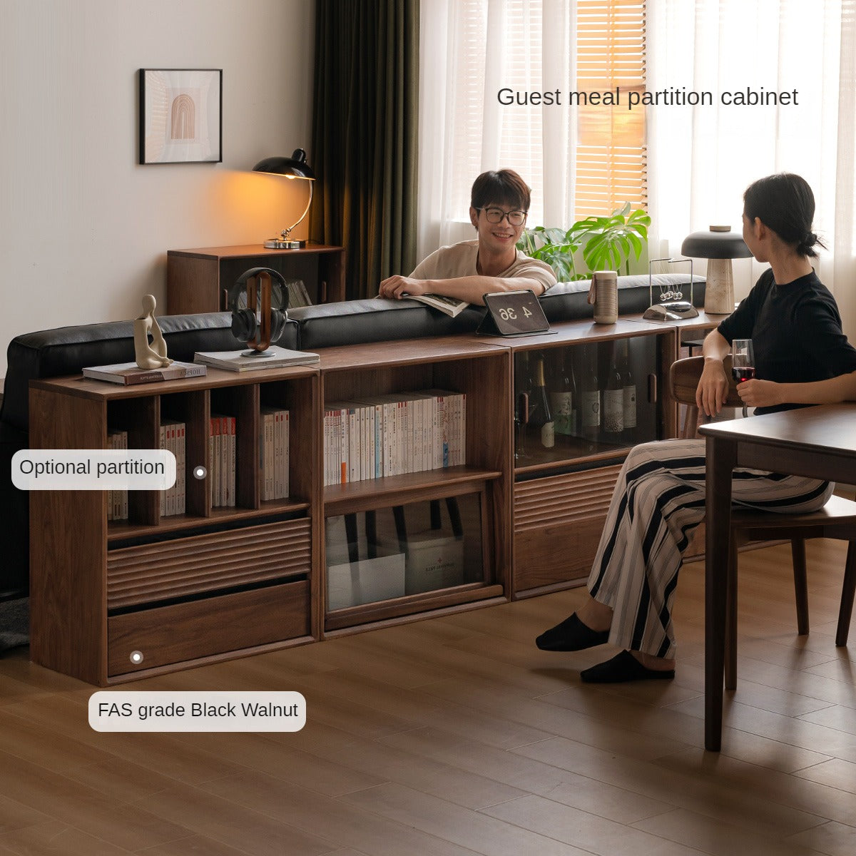 Sandalwood, Oak, Black Walnut, Ash Solid Wood Light Luxury Style Module Bookcase