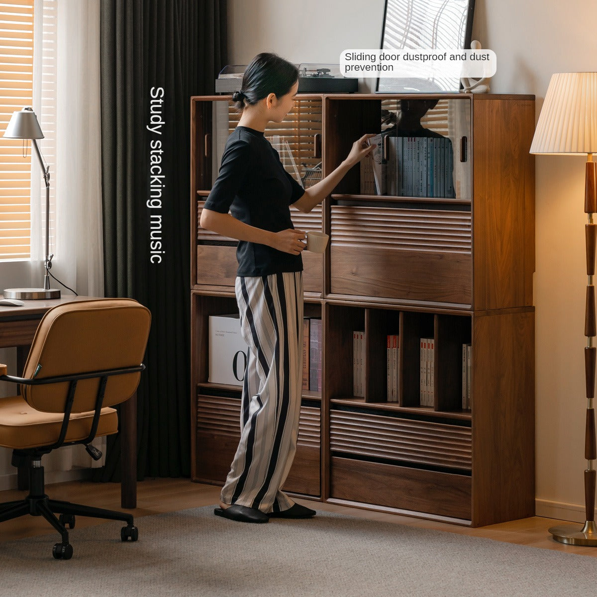 Sandalwood, Oak, Black Walnut, Ash Solid Wood Light Luxury Style Module Bookcase