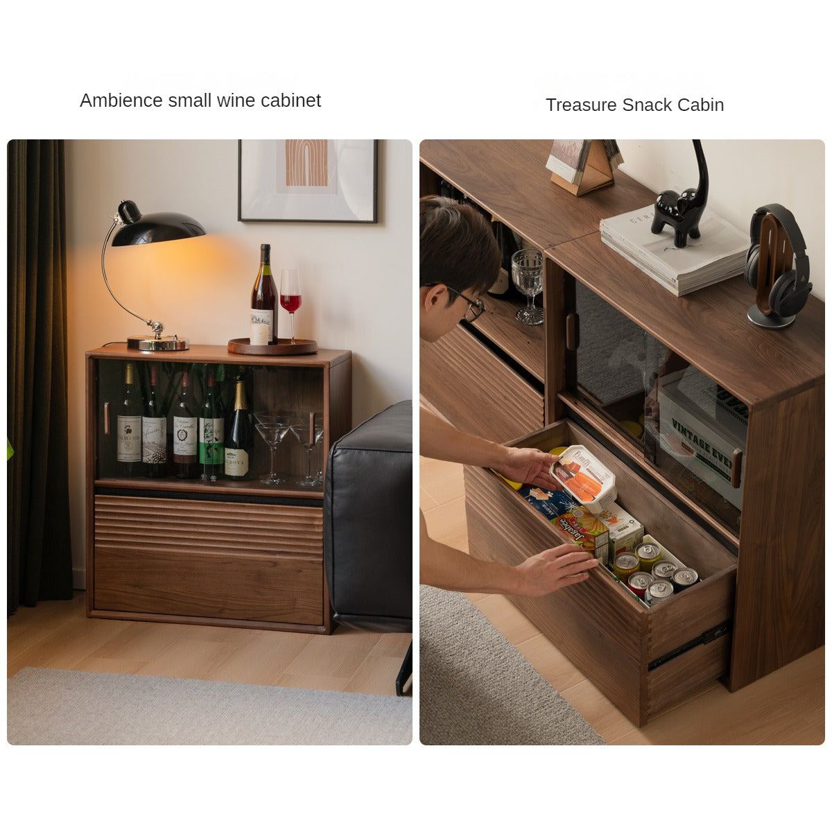 Sandalwood, Oak, Black Walnut Solid Wood Light Luxury Style Module Bookcase