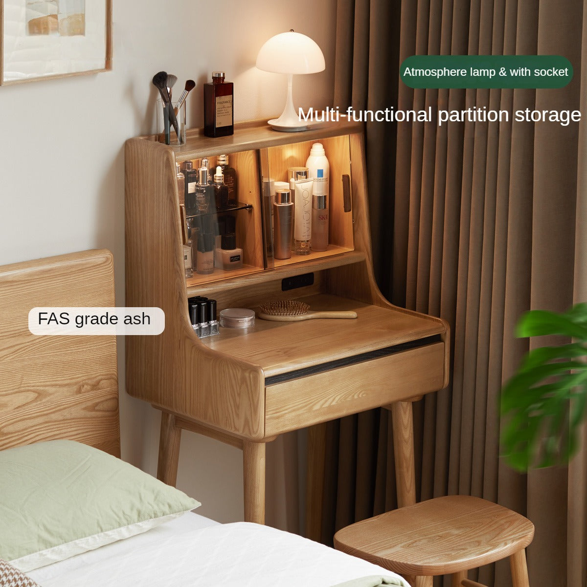 Ash Solid Wood Lighted Vanity Table.