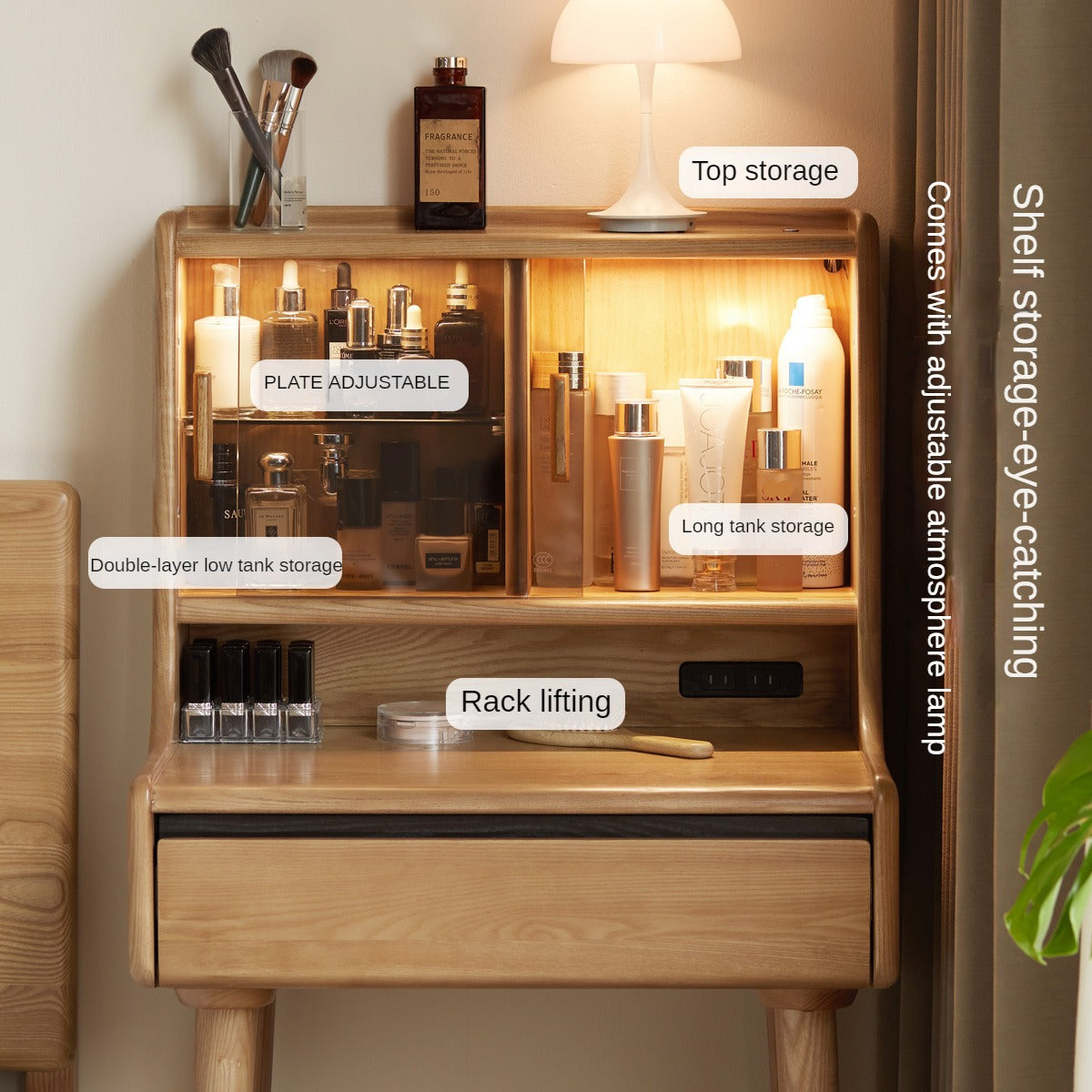 Ash Solid Wood Lighted Dressing Table