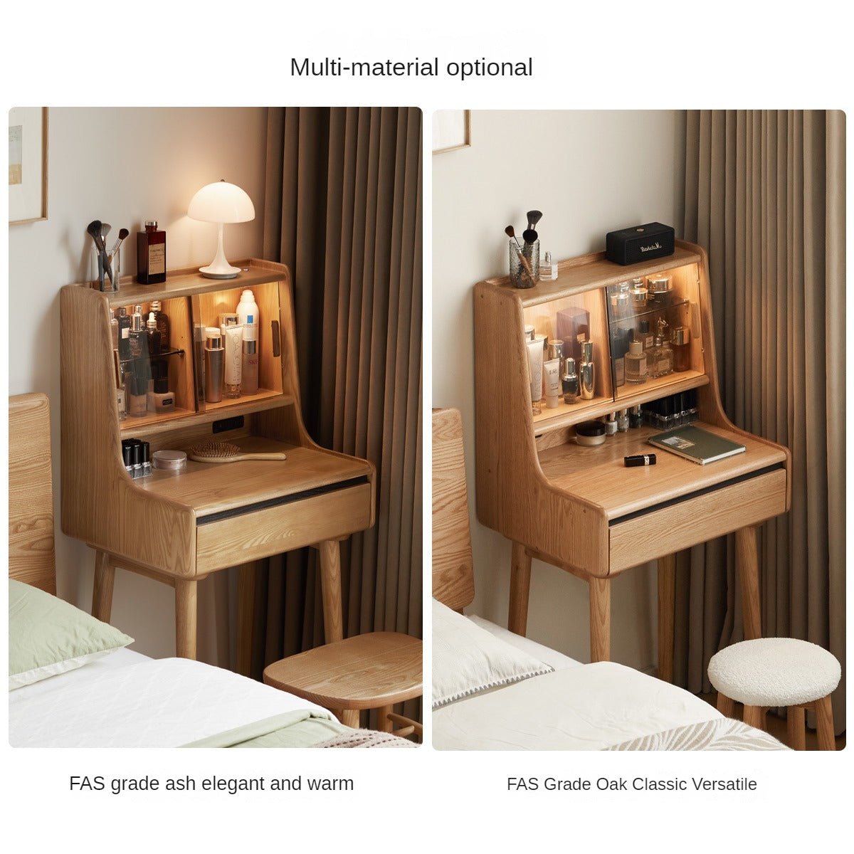 Black Walnut, Sandalwood Solid Wood Lighted Dressing Table.