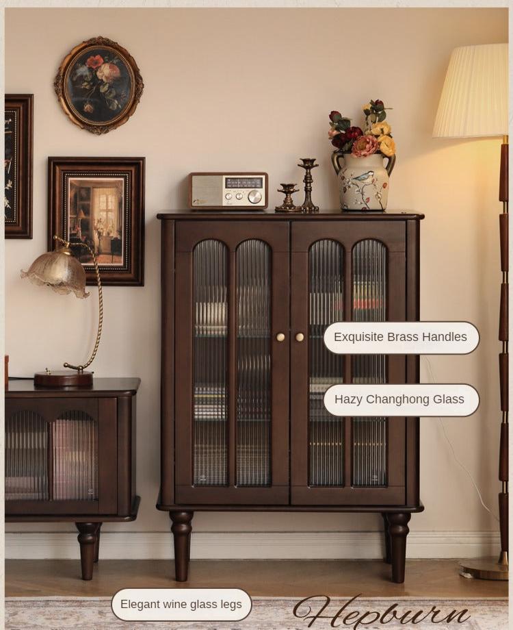 Poplar Solid Wood American Retro Side Cabinet.