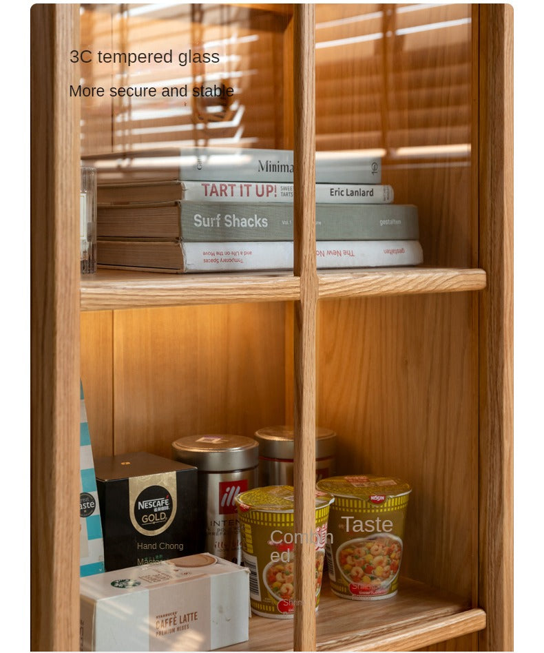 Oak, Rubberwood Solid Wood Glass Storage Bookcase