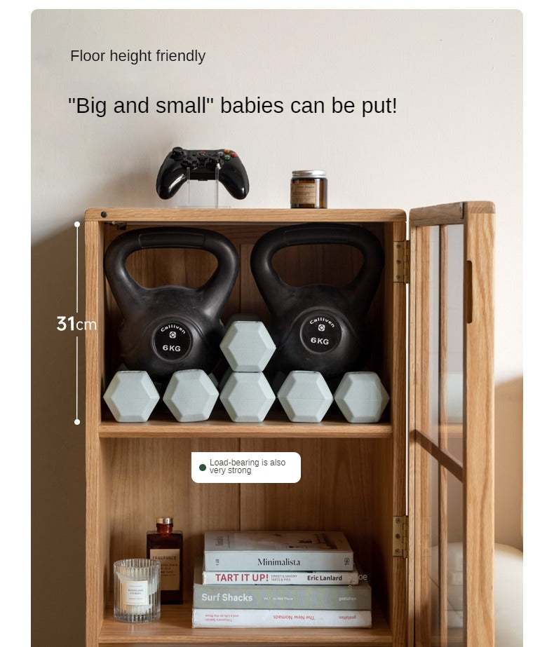Oak, Rubberwood Solid Wood Glass Storage Bookcase