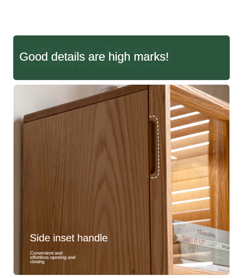 Oak, Rubberwood Solid Wood Glass Storage Bookcase