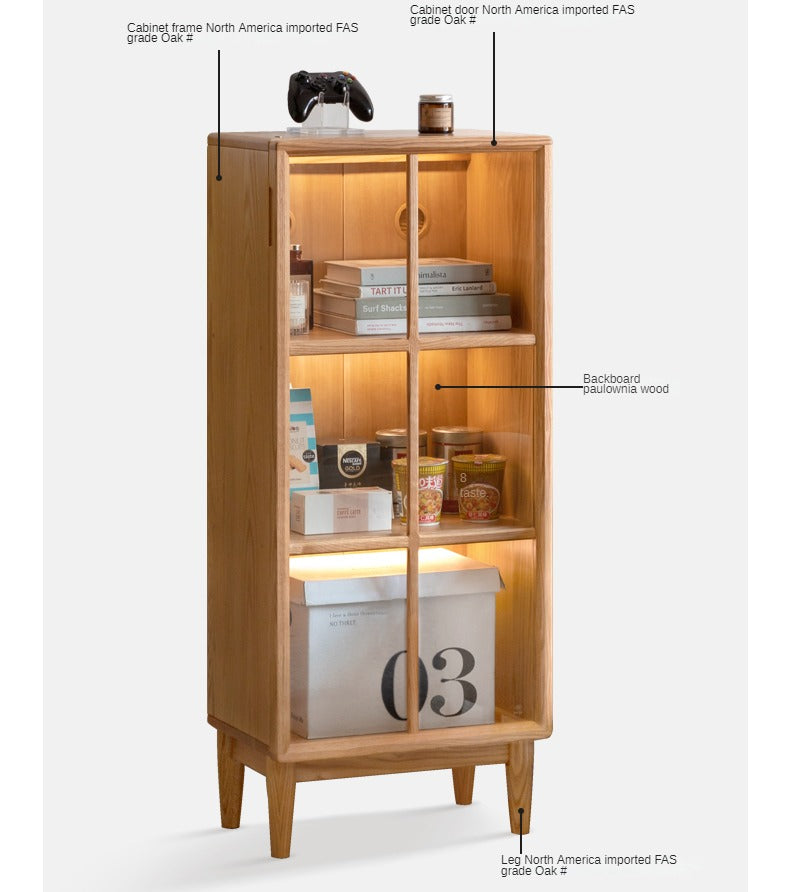 Oak, Rubberwood Solid Wood Glass Storage Bookcase
