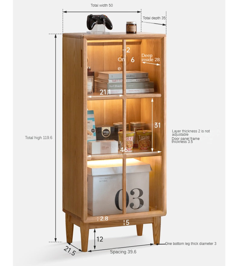 Oak, Rubberwood Solid Wood Glass Storage Bookcase