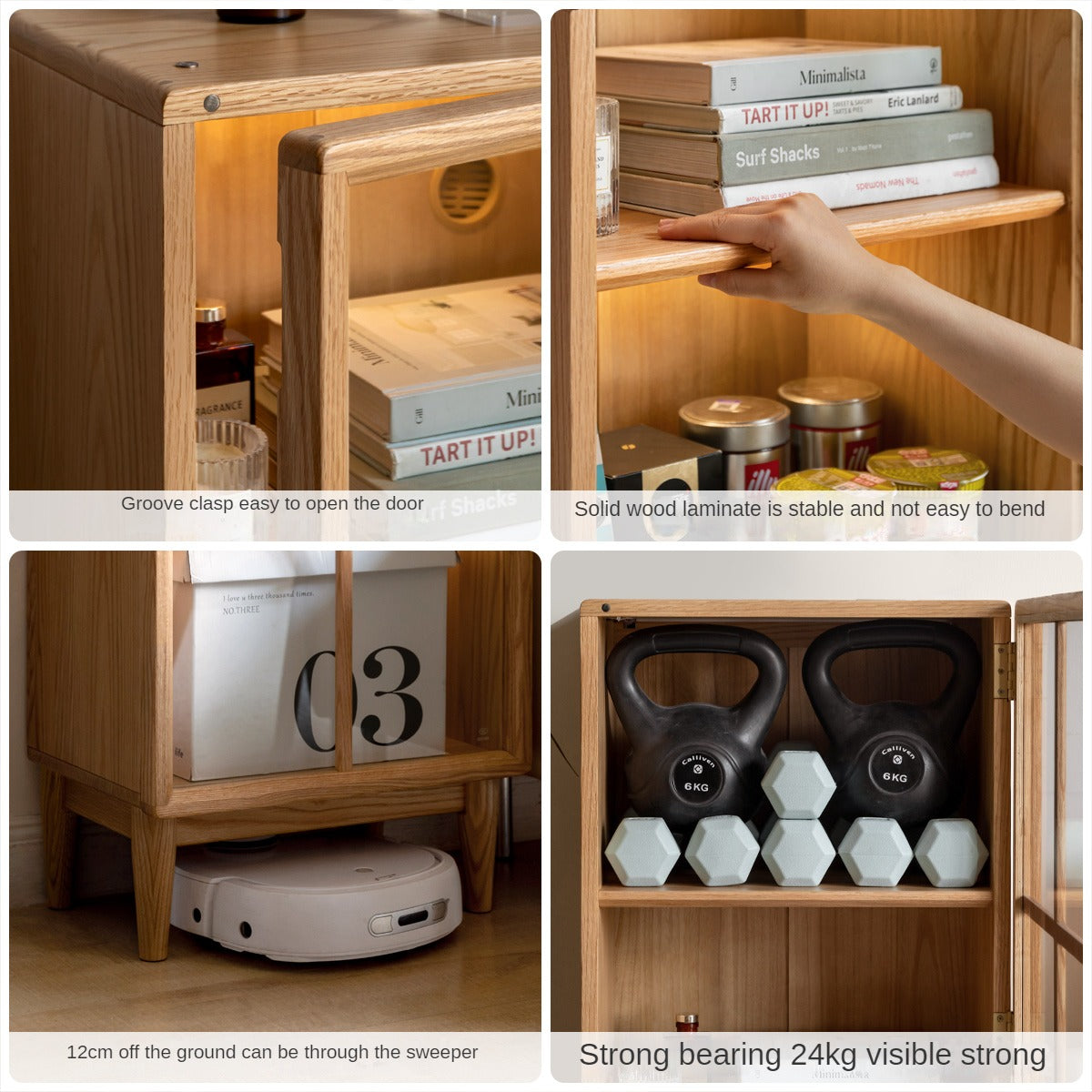 Oak, Rubberwood Solid Wood Glass Storage Bookcase