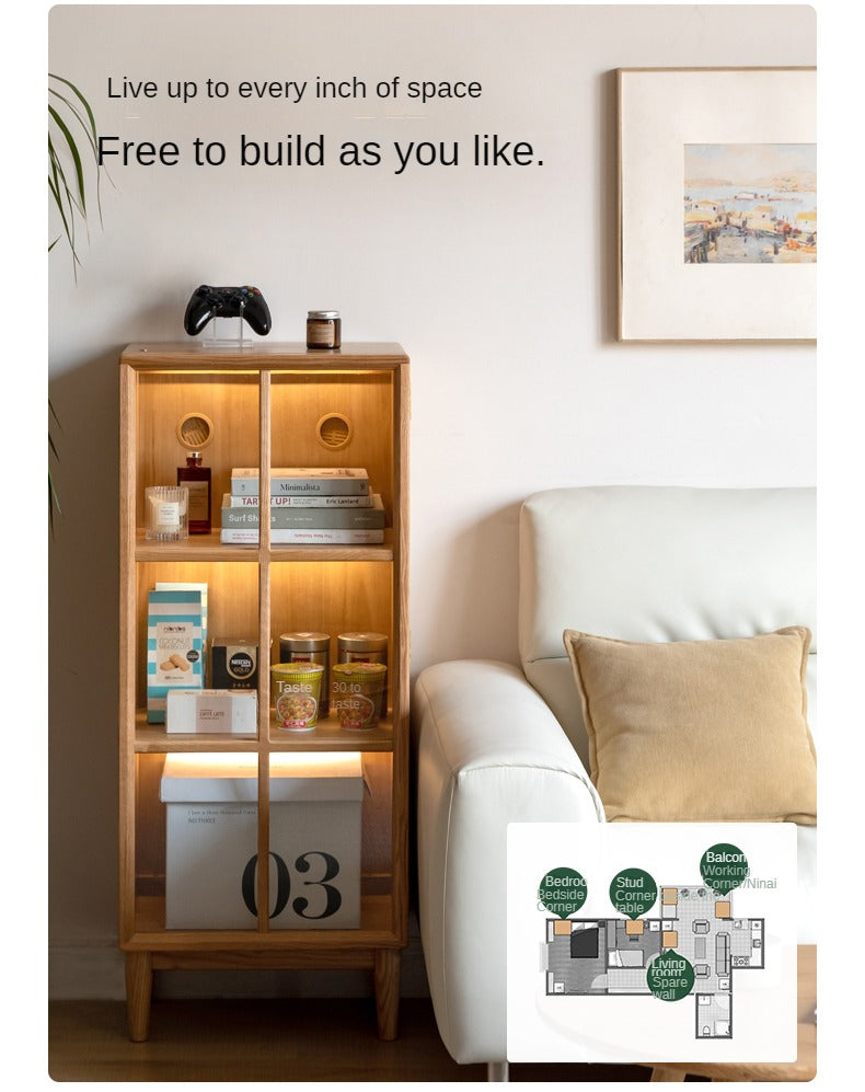 Oak, Rubberwood Solid Wood Glass Storage Bookcase