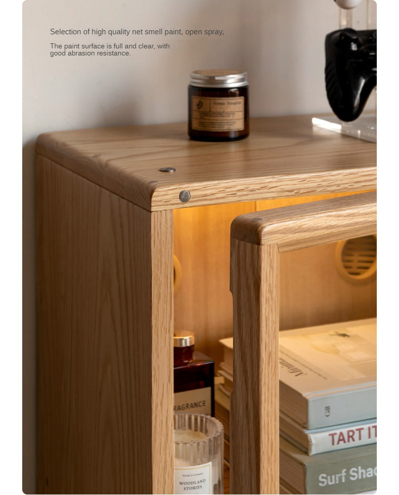 Oak, Rubberwood Solid Wood Glass Storage Bookcase