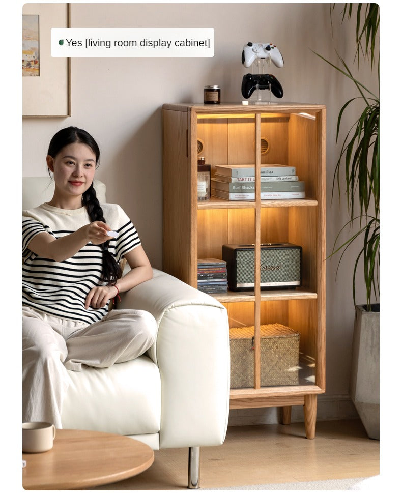 Oak, Rubberwood Solid Wood Glass Storage Bookcase