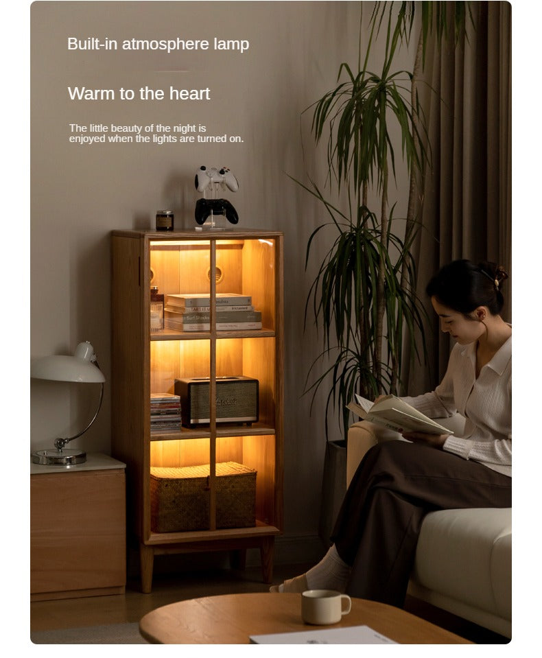 Oak, Rubberwood Solid Wood Glass Storage Bookcase