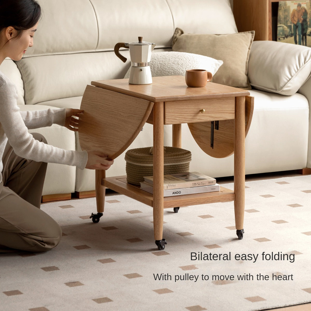 Oak Solid Wood Small Folding Coffee Table