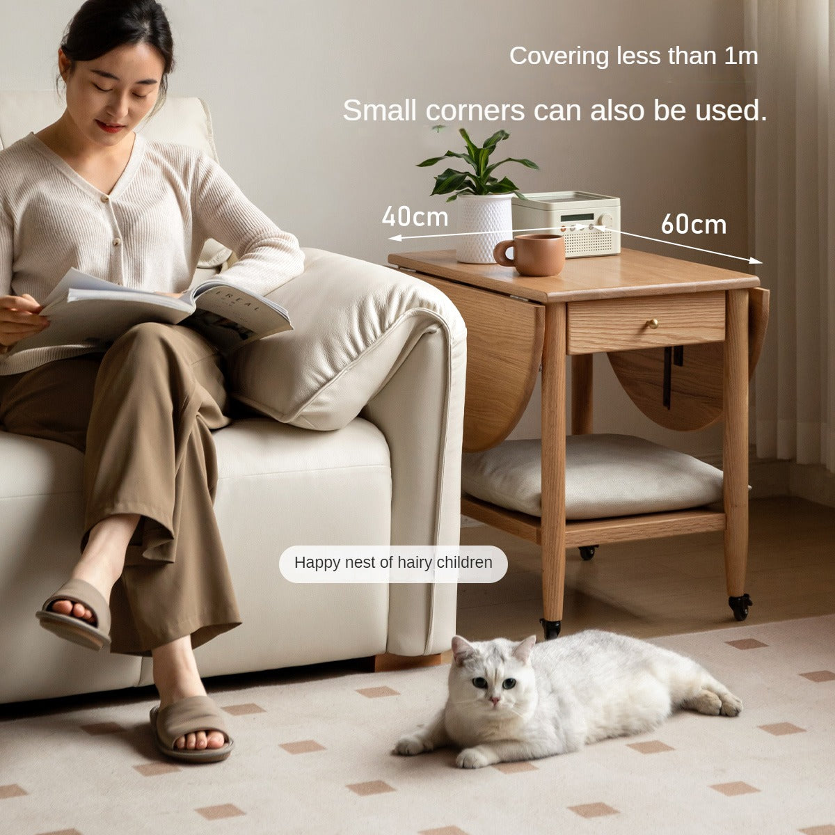 Oak Solid Wood Small Folding Coffee Table