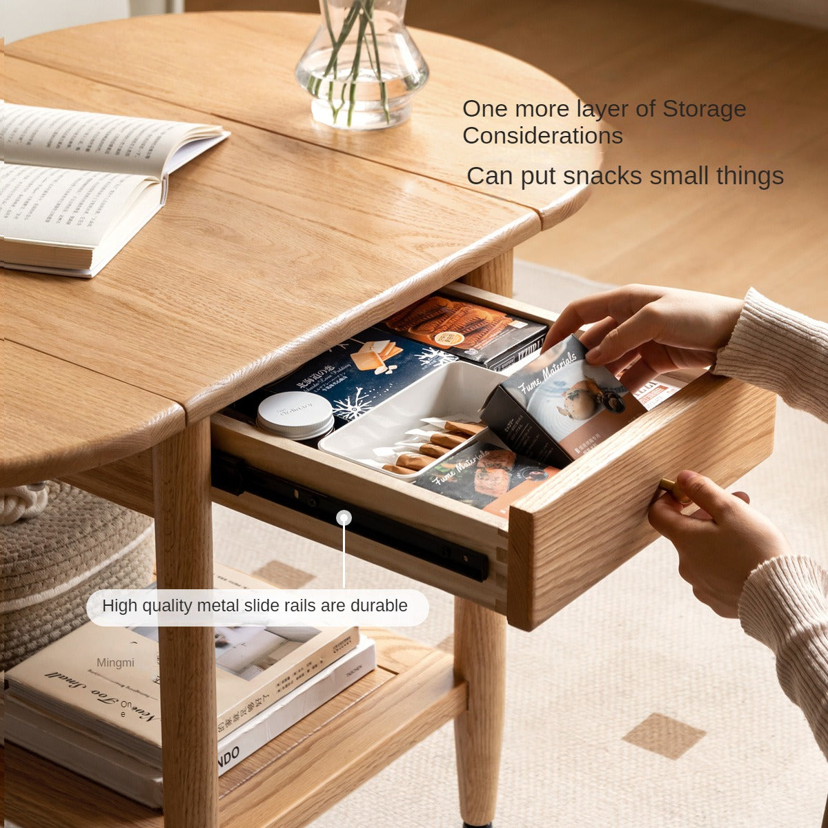 Oak Solid Wood Small Folding Coffee Table