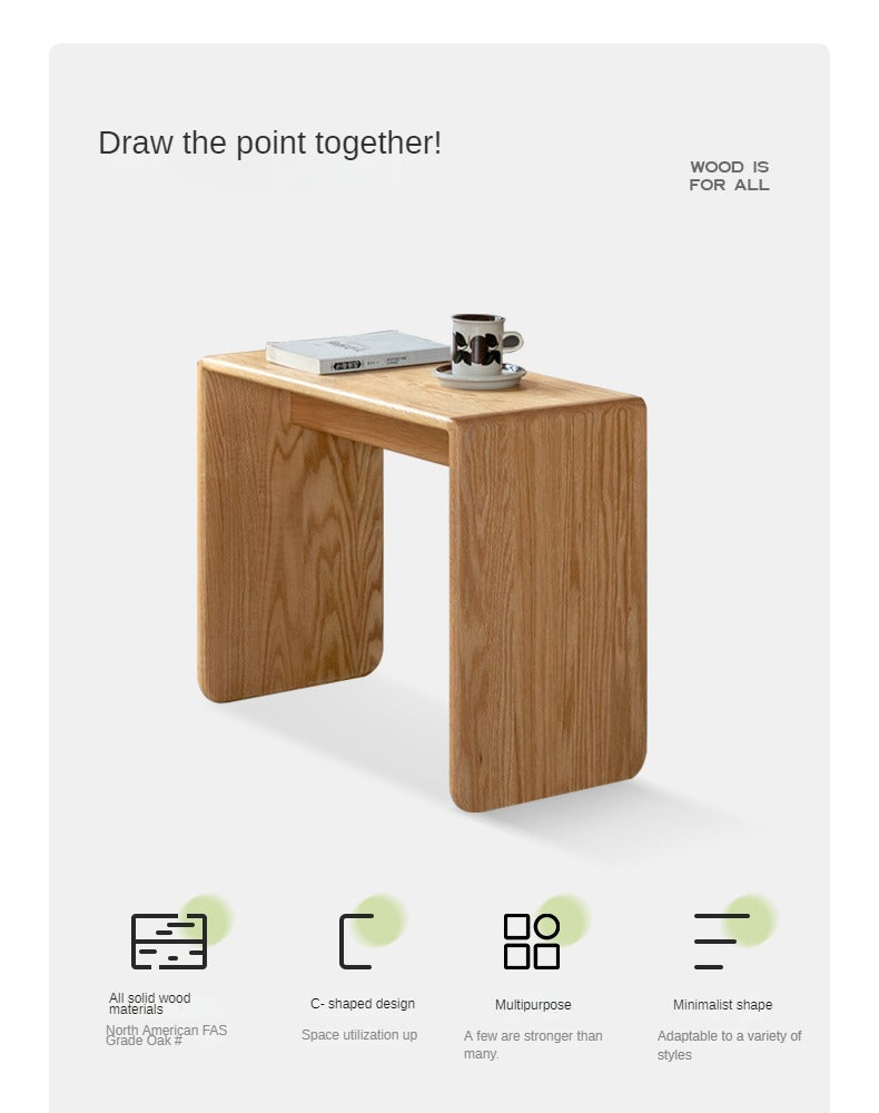 Oak, Ash Solid Wood Multifunctional C-shaped Side Table
