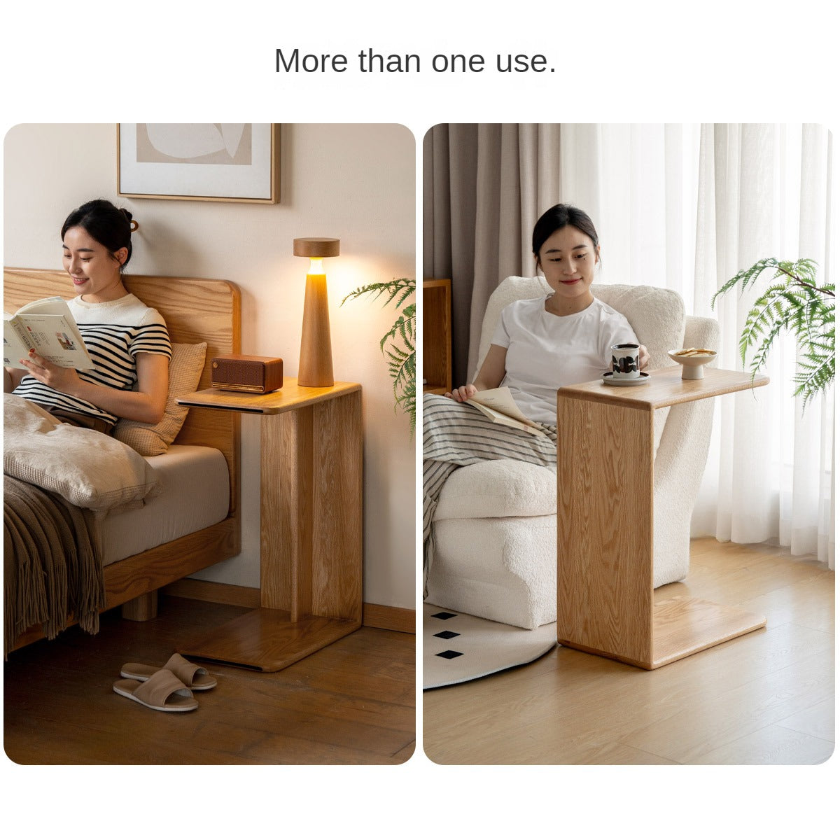 Oak, Ash Solid Wood Multifunctional C-shaped Side Table