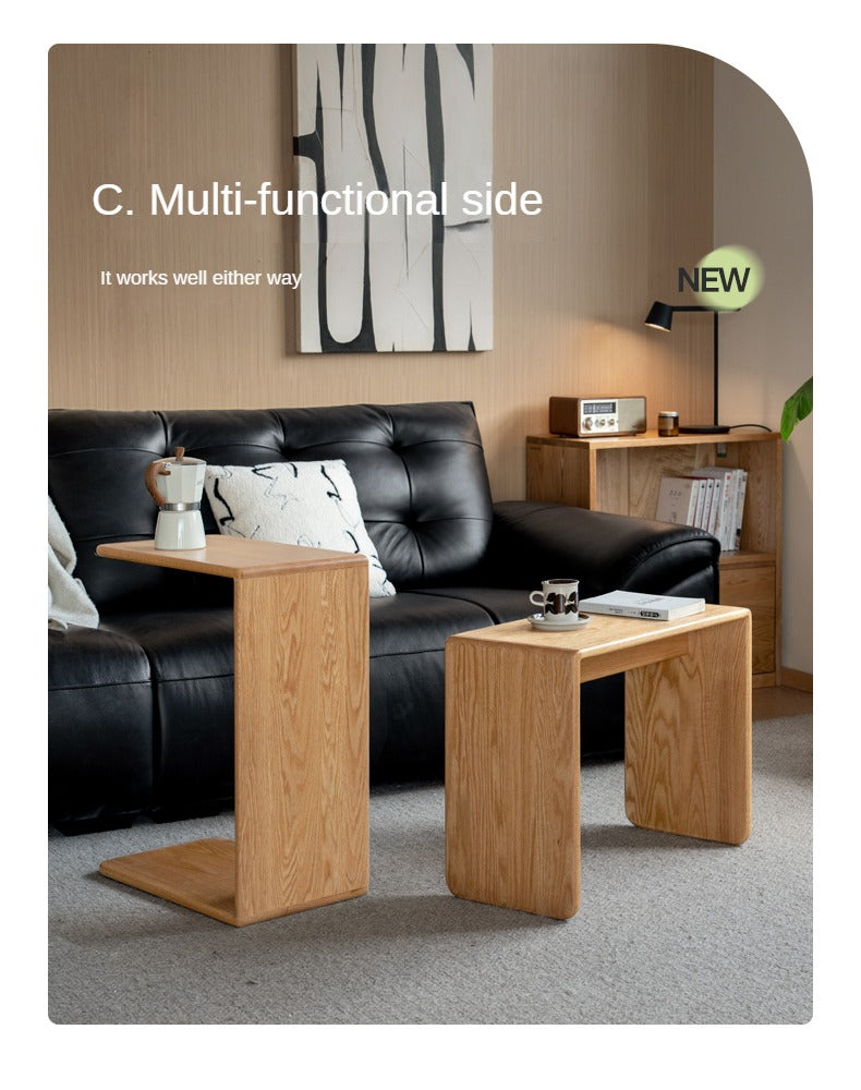 Oak, Ash Solid Wood Multifunctional C-shaped Side Table