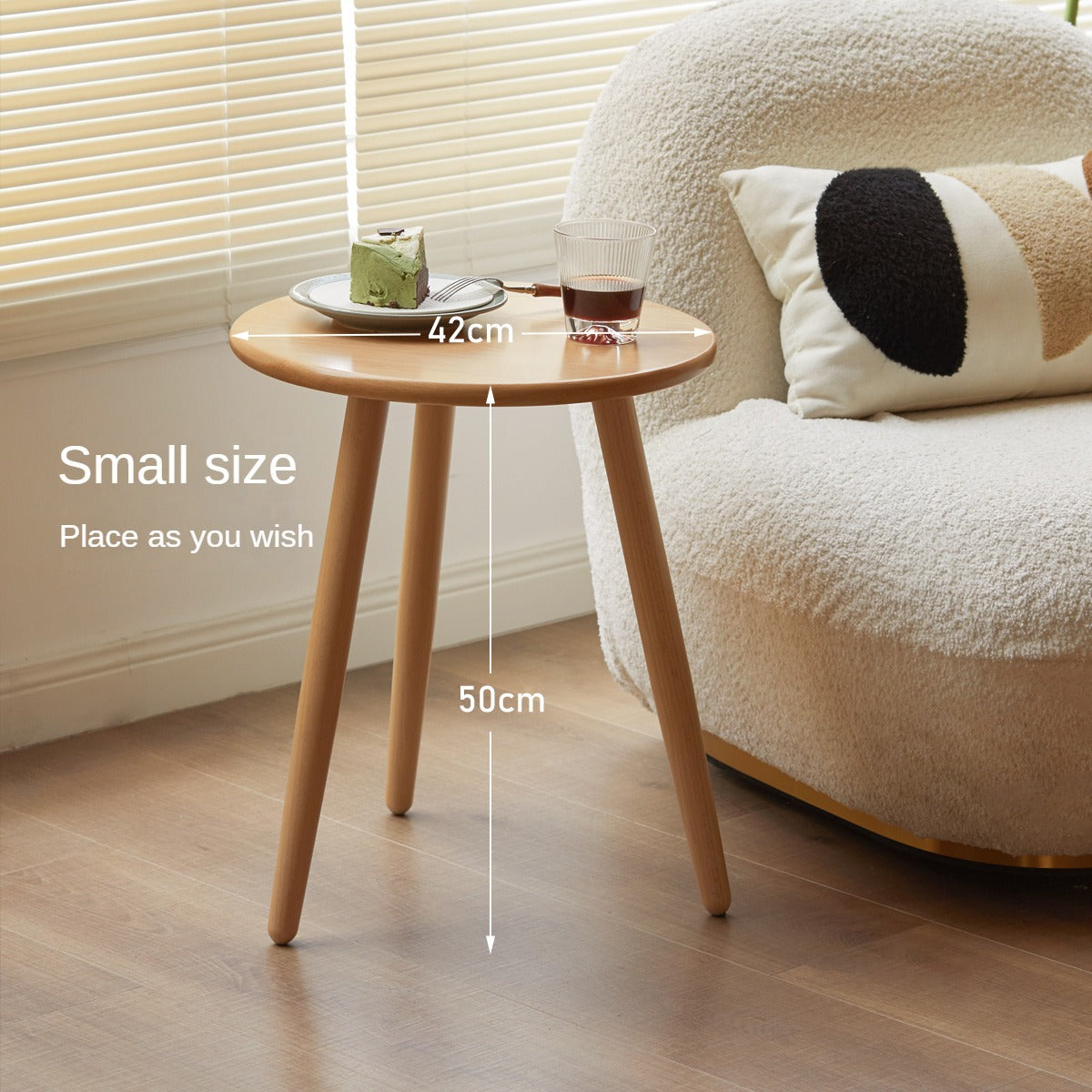 Beech, Rubberwood Solid Wood Small Round Side Table