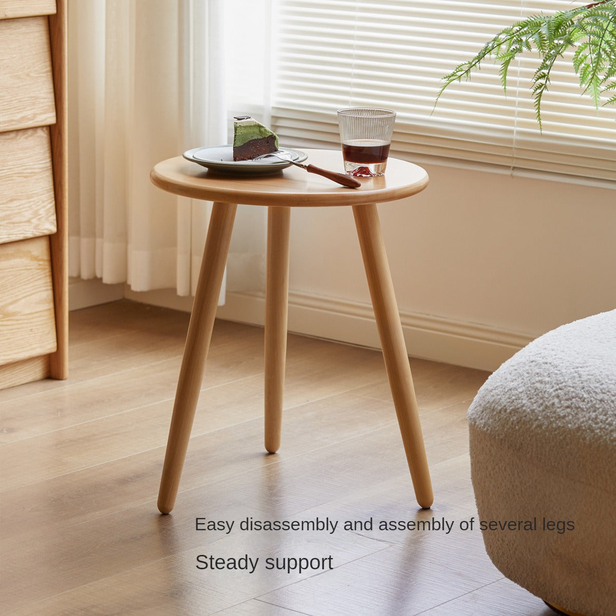 Beech, Rubberwood Solid Wood Small Round Side Table