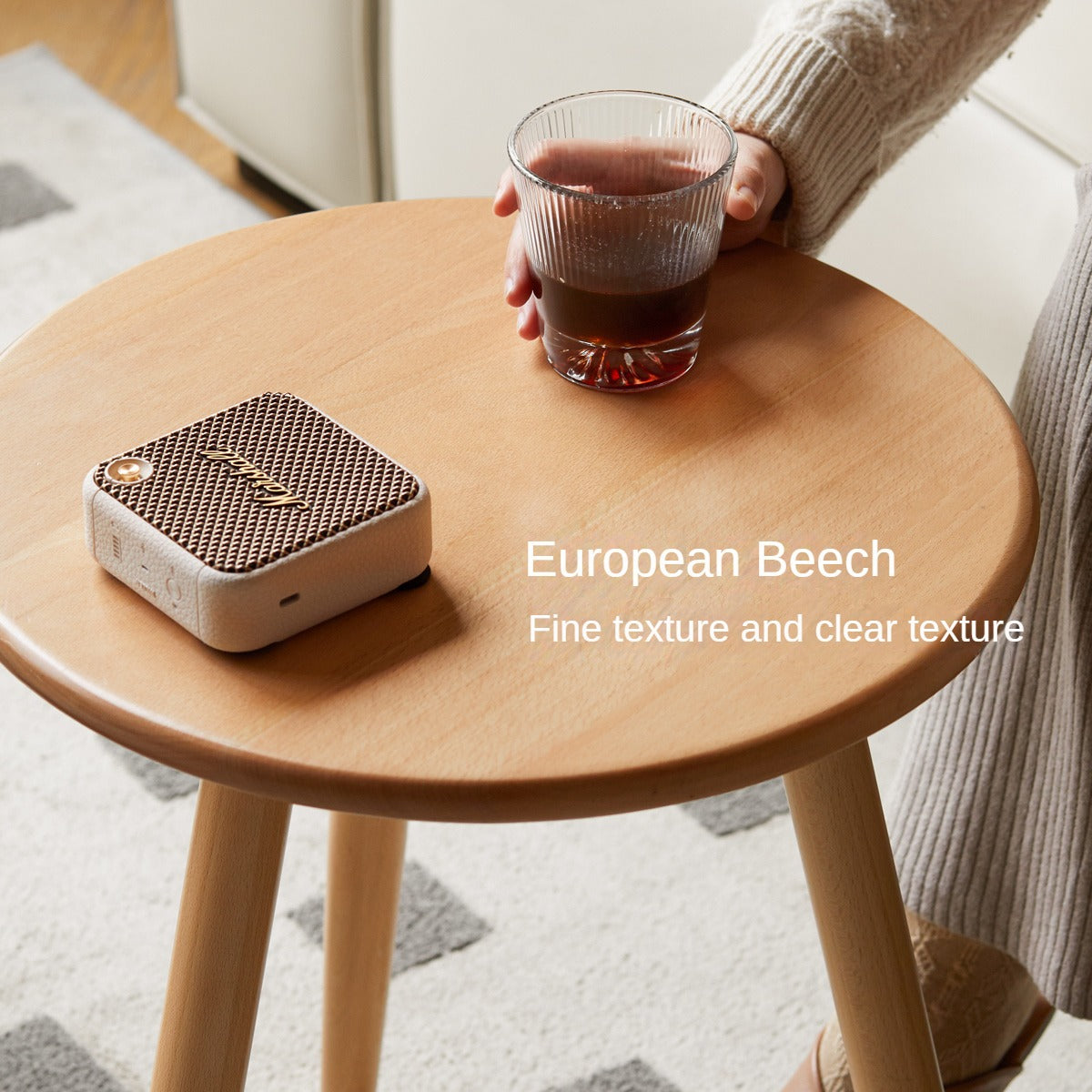 Beech, Rubberwood Solid Wood Small Round Side Table