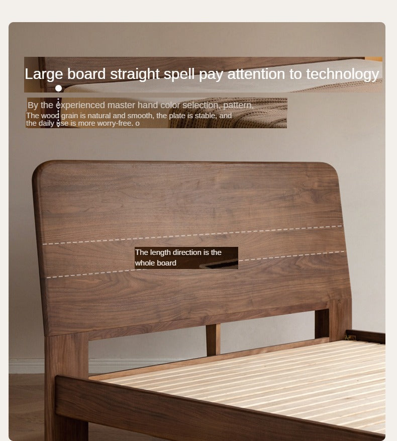 North American Black walnut, Ash solid wood bed simple high head.