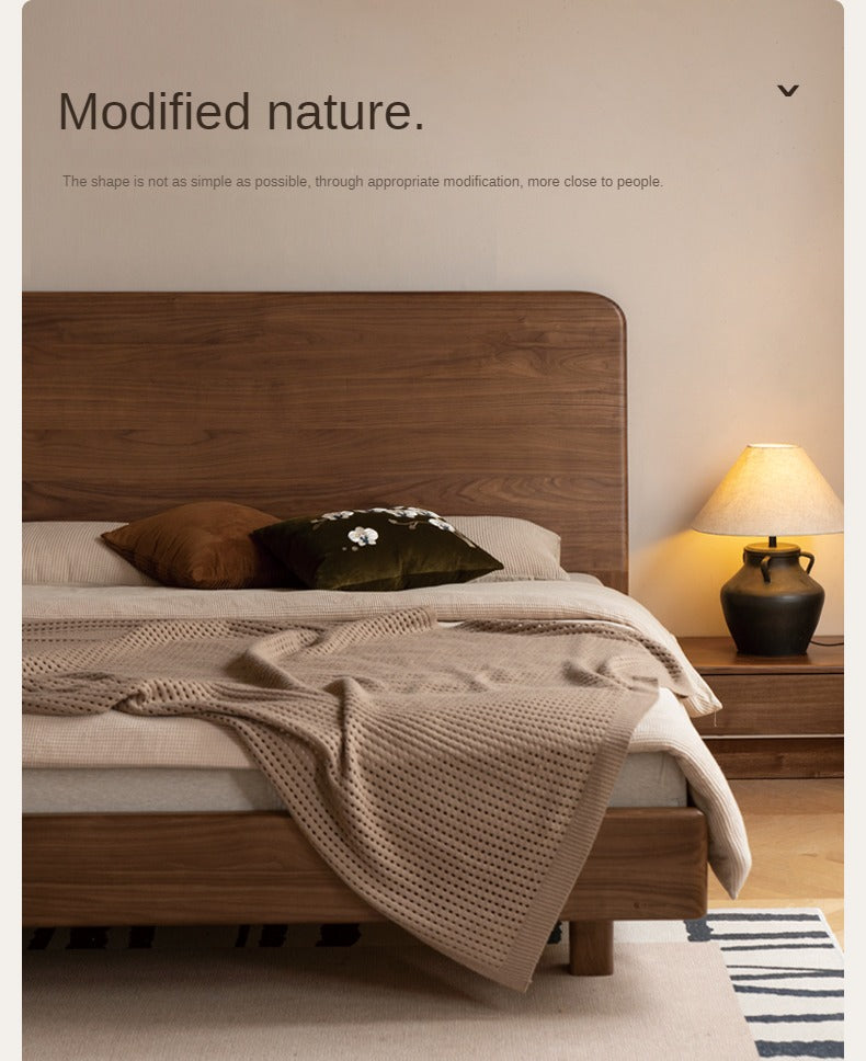 North American Black walnut, Ash solid wood bed simple high head.