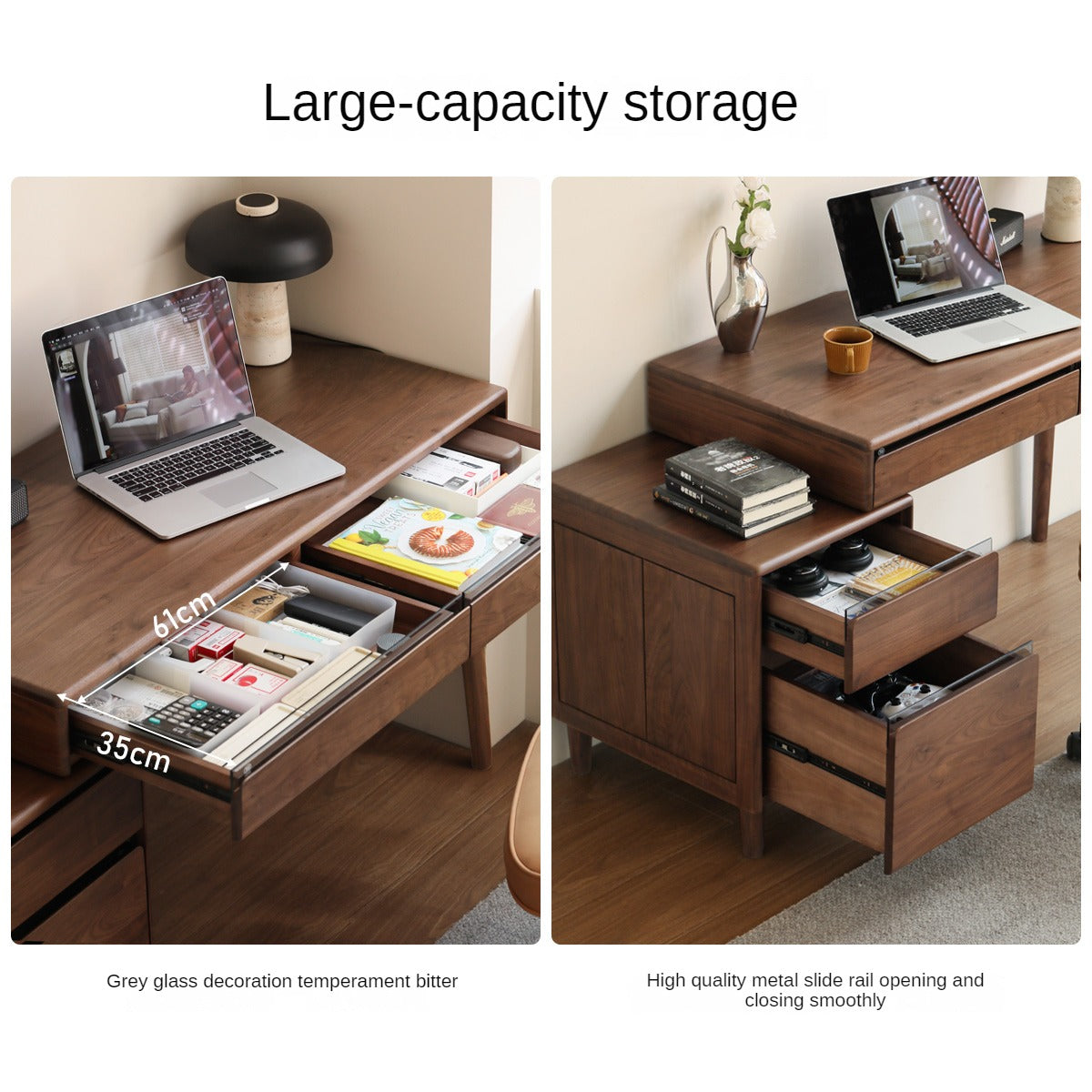 Black Walnut Solid Wood Integrated Desk With Drawer