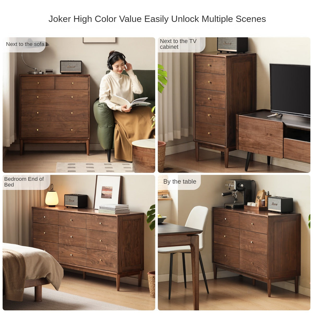 Black Walnut, Oak Solid Wood Drawer, Modern Porch Cabinet