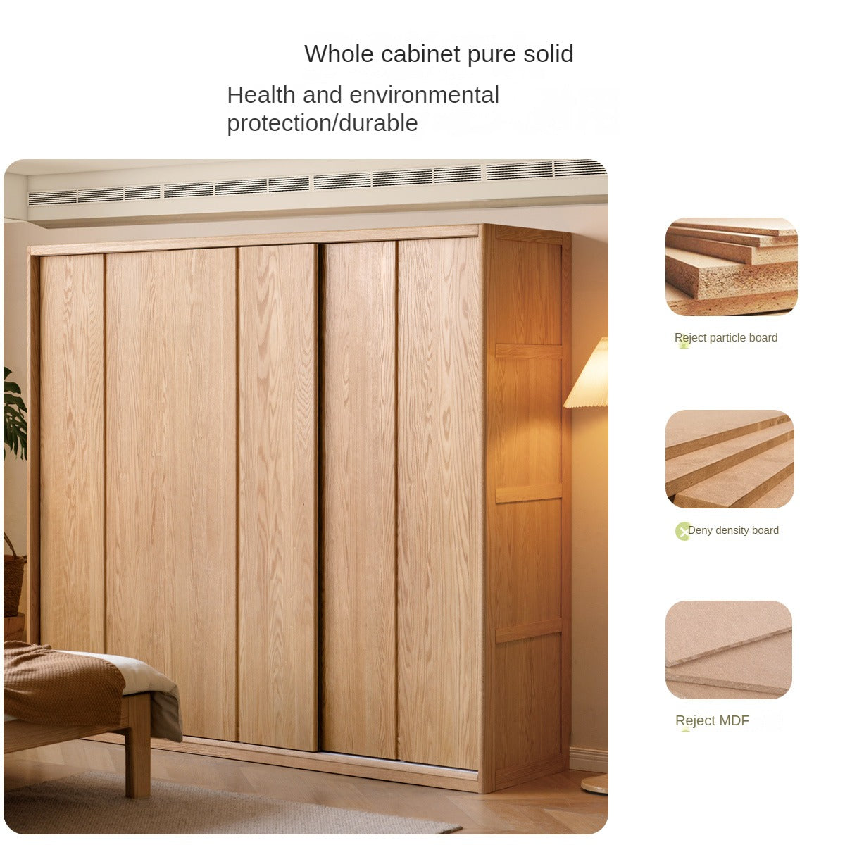 Oak Solid Wood Wardrobe Sliding Door Master Bedroom