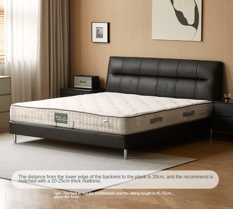 First Layer of Yellow Cowhide Italian Light Luxury Black Bed