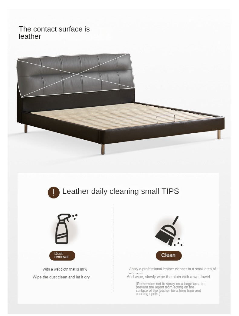 First Layer of Yellow Cowhide Italian Light Luxury Black Bed