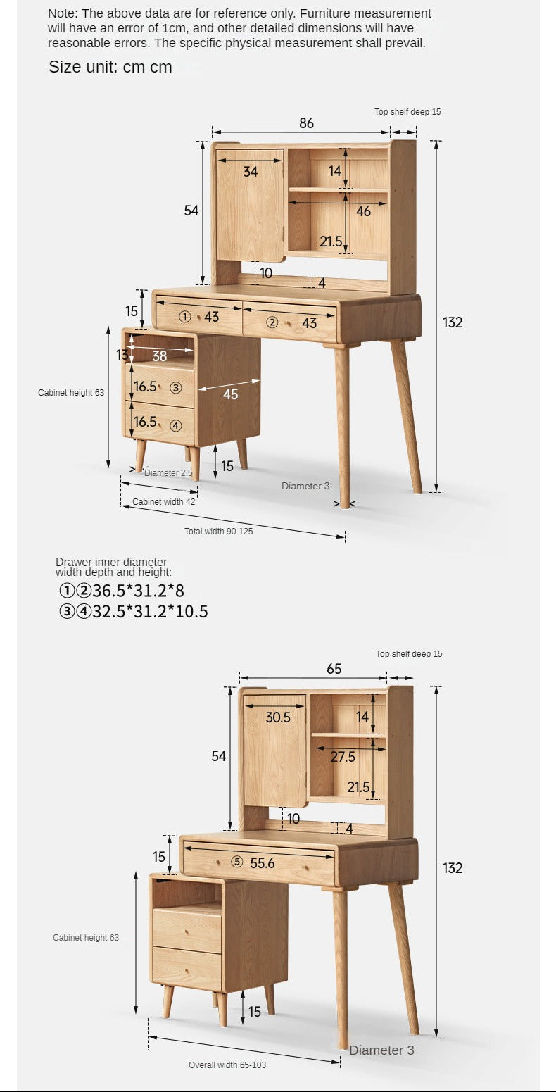 Ash Solid Wood Vanity Table with Mirror Shelf & Flip Cover.