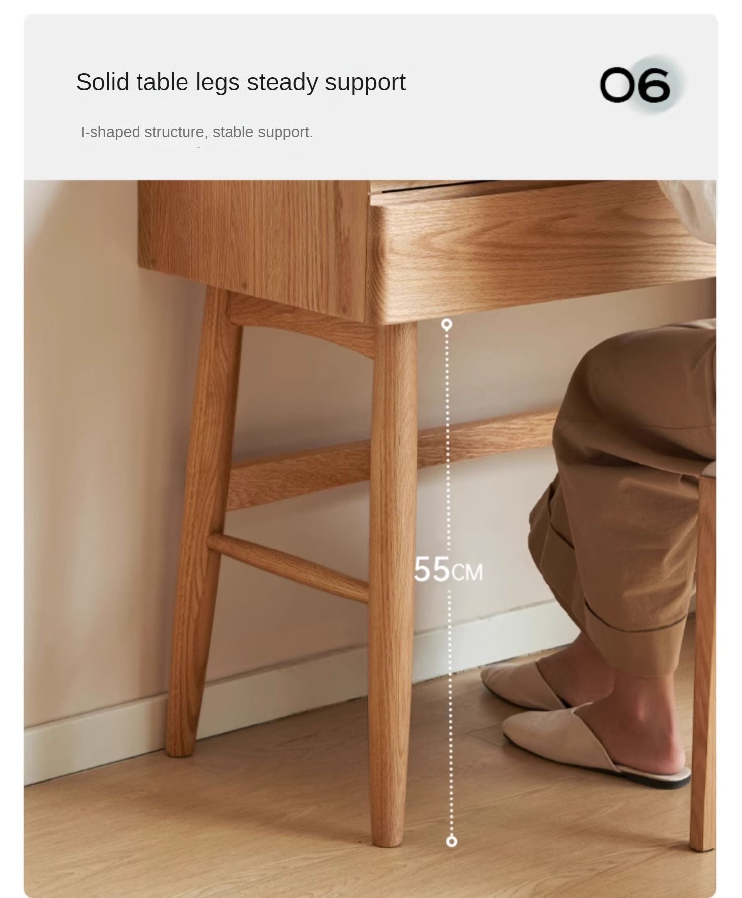 Oak, Beech Solid Wood Nordic Style Vanity Table.