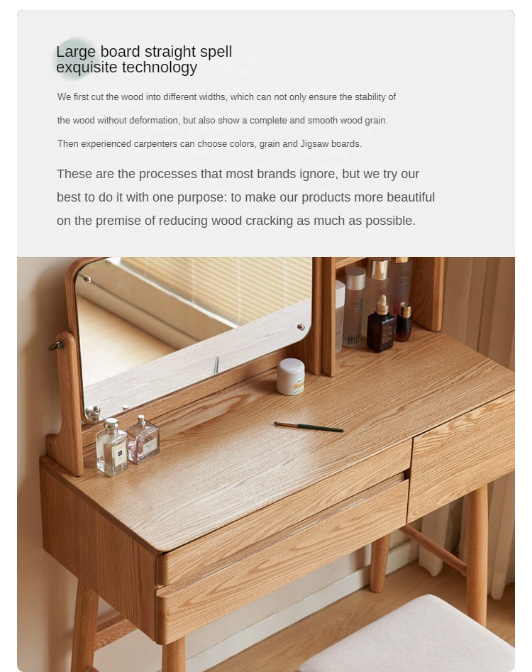 Oak, Beech Solid Wood Nordic Style Dressing Table.