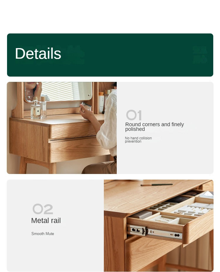 Oak, Beech Solid Wood Nordic Style Vanity Table.