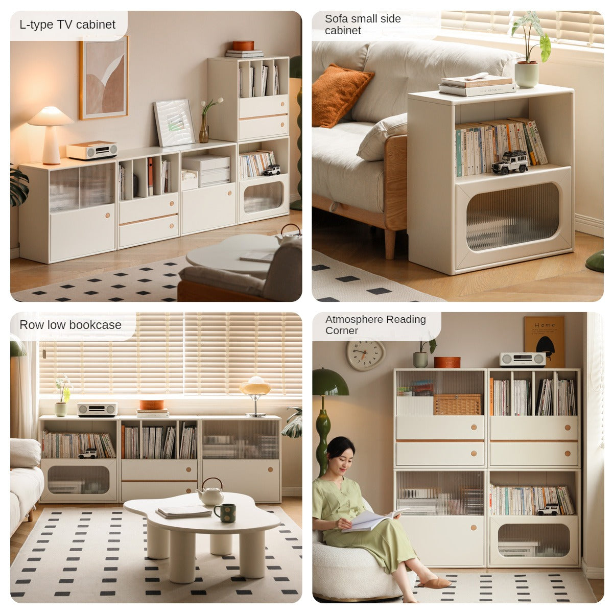 Solid Rubberwood, Poplar Solid Wood Multi-function Bookcase.