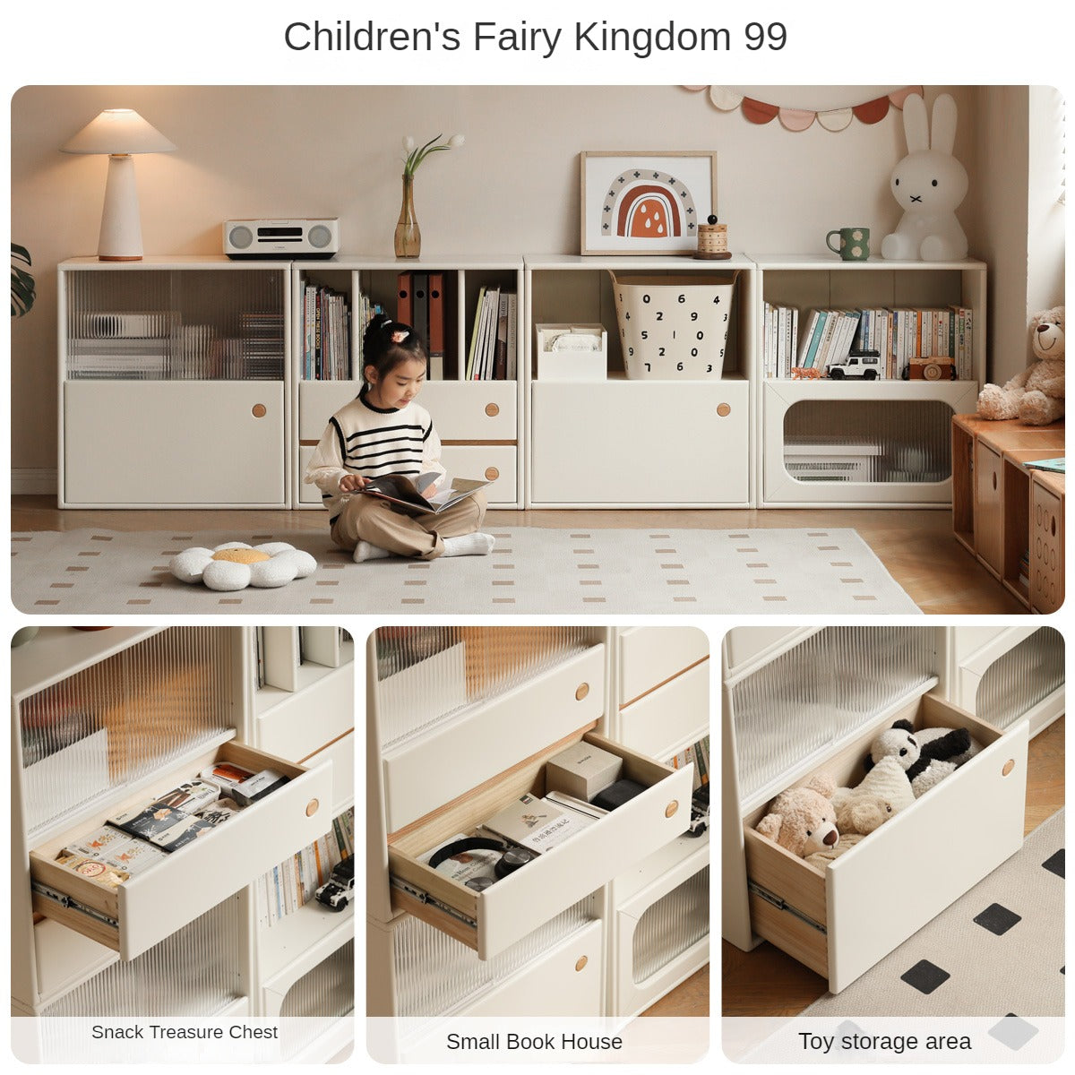 Solid Rubberwood, Poplar Solid Wood Multi-function Bookcase.