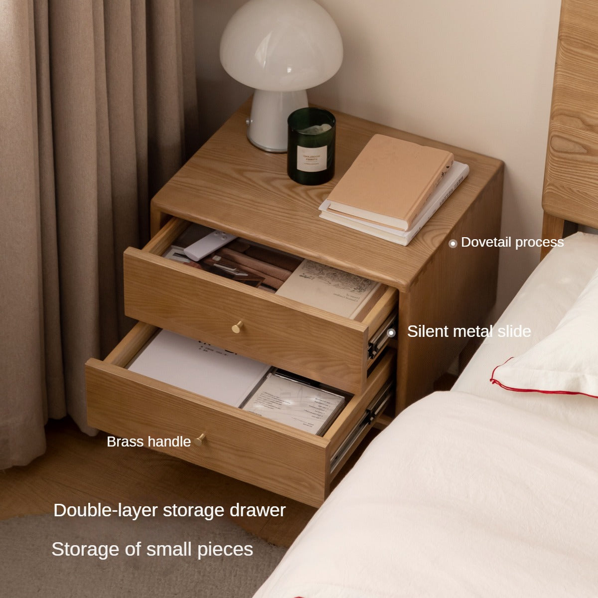 Ash, Cherry Solid Wood Modern Simple Nightstand