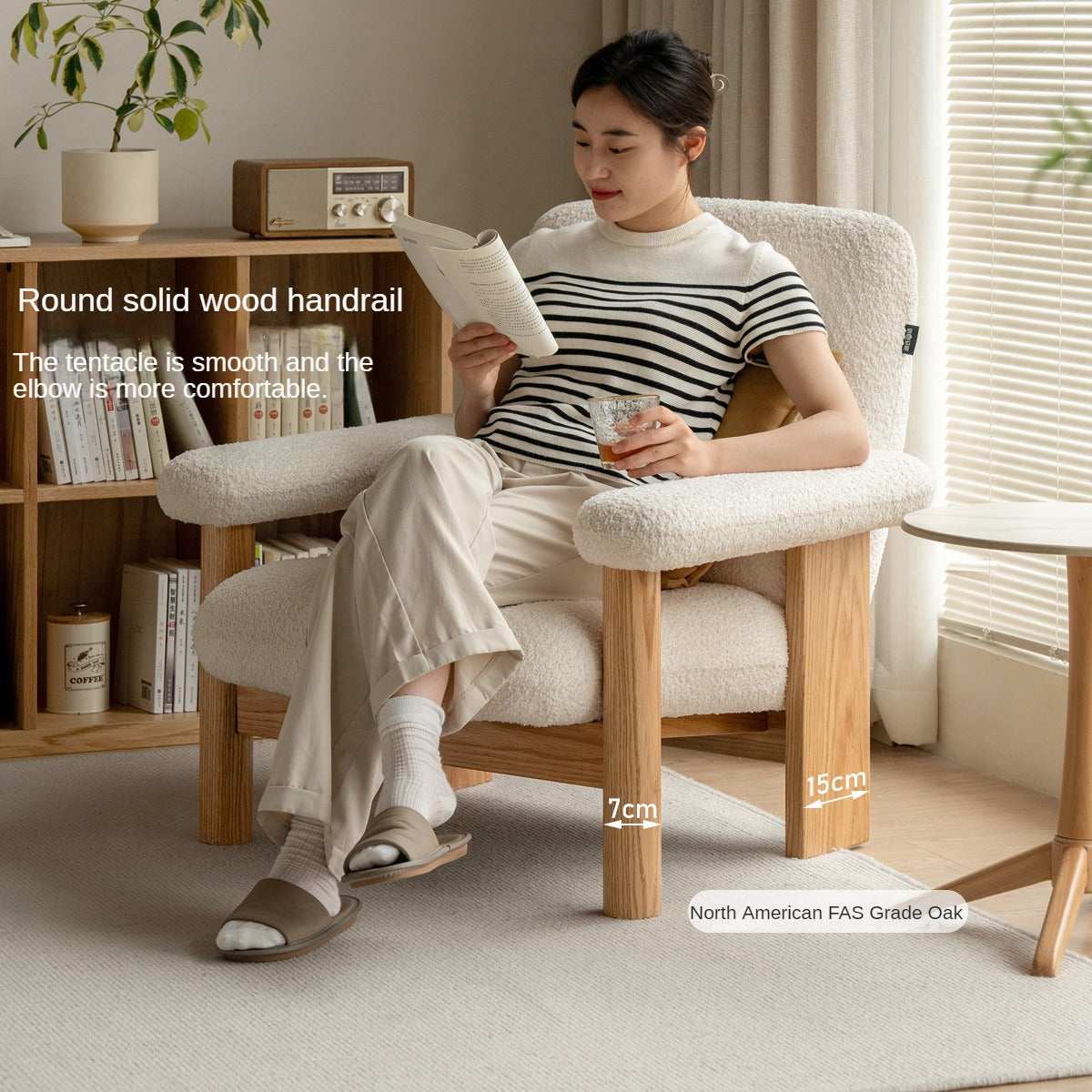 Beech Solid Wood Fabric Single Armchair Retro.