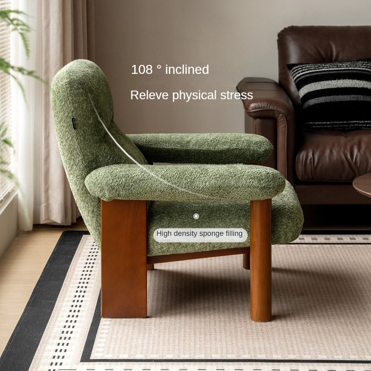Beech Solid Wood Fabric Single Armchair Retro.