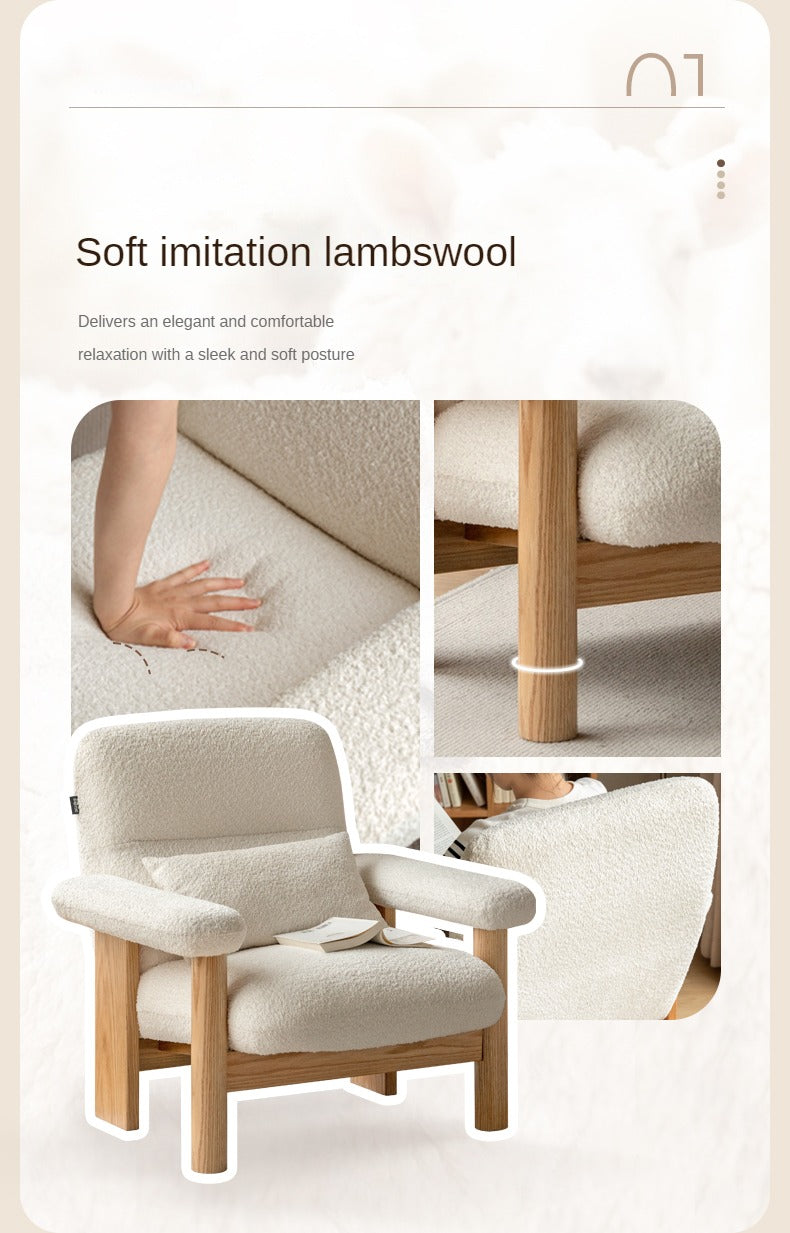 Beech Solid Wood Fabric Single Armchair Retro.