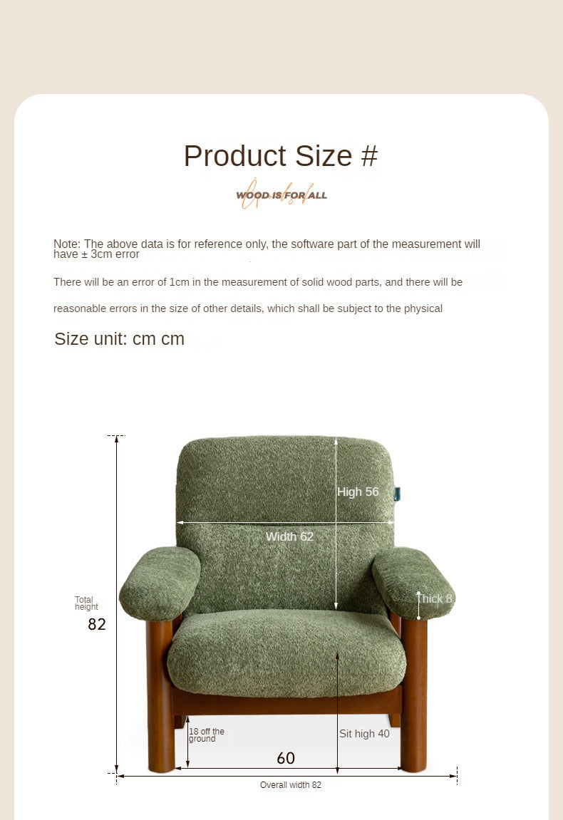 Beech Solid Wood Fabric Single Armchair Retro.