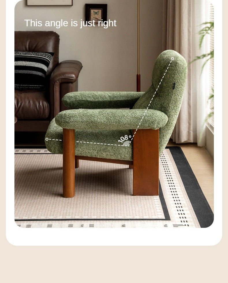 Beech Solid Wood Fabric Single Armchair Retro.