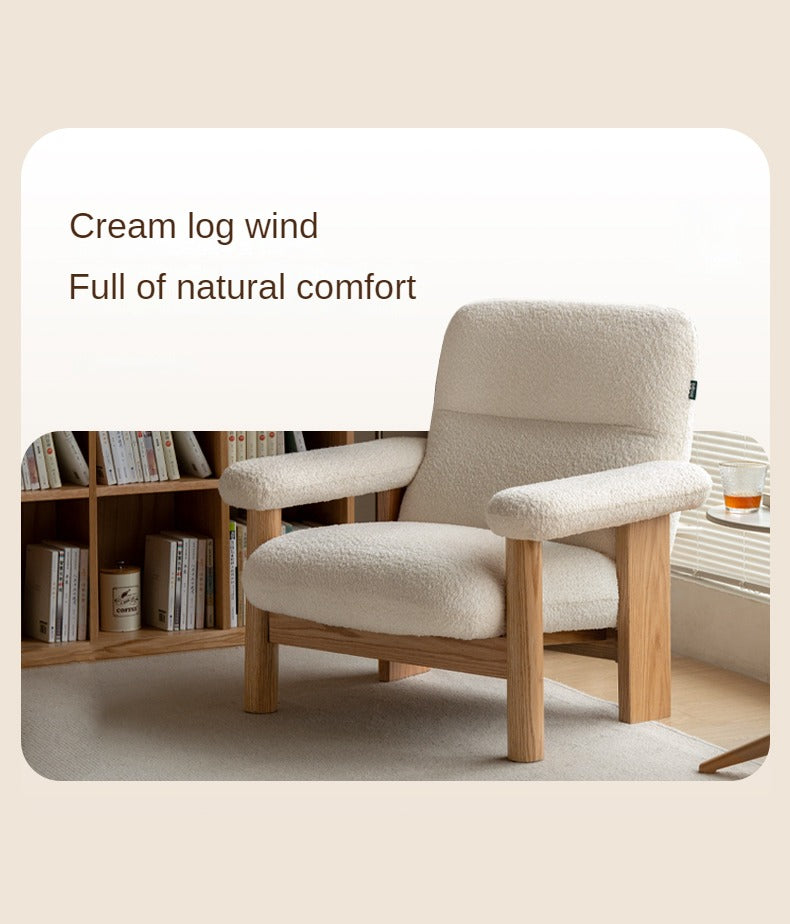 Beech Solid Wood Fabric Single Armchair Retro.