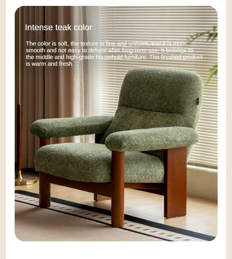 Beech Solid Wood Fabric Single Armchair Retro.